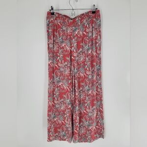 Loft Women's Floral High Rise Tropical‎ Red Wide Leg Pants Size Medium